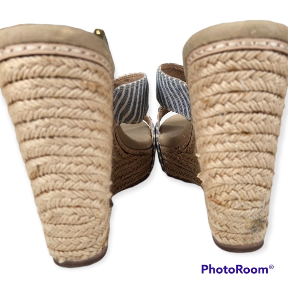 Splendid Kalypso denim chambray and white stripe wedge sandals size 8.5 - Picture 7 of 15